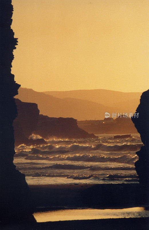 Beach at dusk in A Mariña, Lugo, Galicia, Spain.